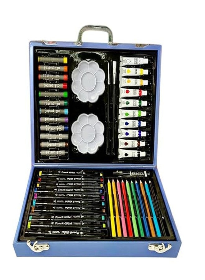 DTR Creation Space 53 pcs Colour Set - Color Box, Multiple Coloring Kit, Professional Drawing Color Pencils, Oil Pastel, Sketches, Water Colors and Acrylic Paint Brush (Space Blue) - Image 1
